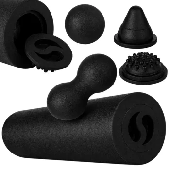 Masažinių volų rinkinys 5in1 iš EPP putplasčio su duoball ir kamuoliuku, juodas