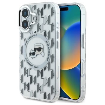 Karl Lagerfeld dėklas iPhone 16 telefonui IML Monogram Karl&Choupette, skaidrus