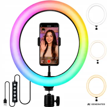 LED RGB Ring Light with Phone Holder and USB Power (34 cm)