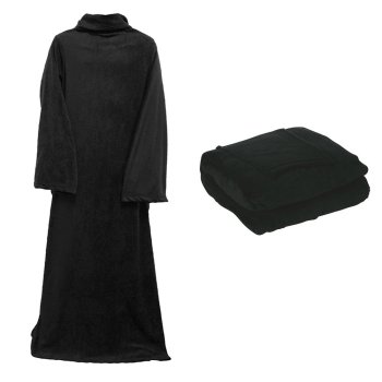 Warm Fleece Blanket with Sleeves, 138x180 cm, Black