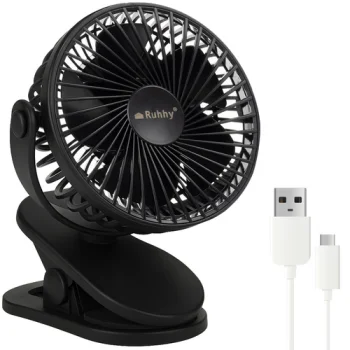 Ruhhy 00025567 Wireless Desk Fan with Clip, 1200mAh, Black