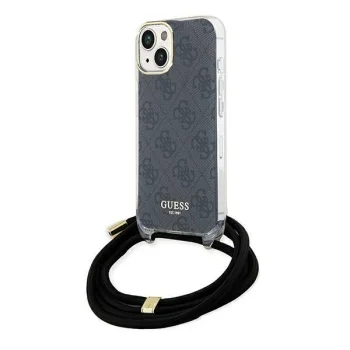 Guess dėklas iPhone 15 / 14 / 13 su virvele Crossbody Cord 4G Print, juodas