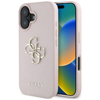 Guess Grained Big 4G Logo dėklas, skirtas iPhone 16, rožinis