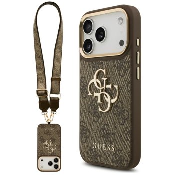 Guess 4G Classic Logo Strap dėklas iPhone 17 Pro, rudas