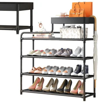 5-Tier Shoe Rack, Metal Frame Storage Organizer with Fabric Shelves, 82 x 59 x 22 cm, Black
