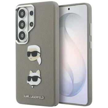 Karl Lagerfeld Saffiano Double Heads Metal dėklas Samsung Galaxy S26 Ultra, sidabrinis