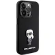 Karl Lagerfeld dėklas iPhone 15 Pro telefonui, Silicone Ikonik Metal Pin, juodas