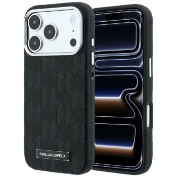 Karl Lagerfeld Grained Mono Resin Logo MagSafe dėklas iPhone 17 / 18 Pro Max, juodas