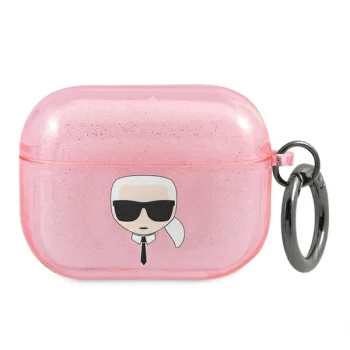 Karl Lagerfeld AirPods Pro dėklas Karl's Head Glitter, rožinis