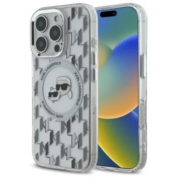 Karl Lagerfeld IML Monogram Karl & Choupette MagSafe dėklas iPhone 16 Pro Max, skaidrus