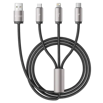Tech-Protect UltraBoost 3in1 laidas USB-A - Lightning / USB-C / Micro-USB 1m, pilkas
