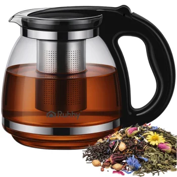 Ruhhy 26066 Glass Teapot with Infuser, 2L, Transparent/Black