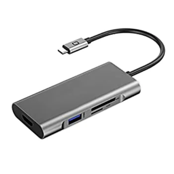 Extra Digital USB-C šakotuvas 8-in-1, HDMI 4K, PD 60W, SD/TF, pilkas