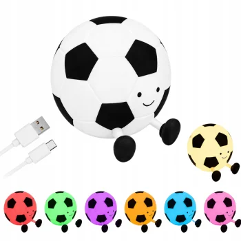 Silikoninė LED naktinė lemputė „Futbolo kamuolys“, RGB, USB-C, balta ir juoda