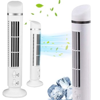 Compact Bladeless Tower Fan with LED Lamp, USB, White