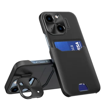 Hurtel Leather Stand Case for iPhone 14 Plus with Card Slot and Kickstand, Black