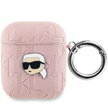 Karl Lagerfeld AirPods 1 / 2 dėklas Monogram Karl Head, rožinis