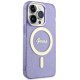 Guess dėklas iPhone 14 Pro telefonui Glitter Gold MagSafe, violetinis