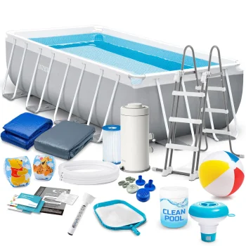 Intex 26788 Rectangular Frame Garden Pool Set 400 x 200 x 100 cm, Grey