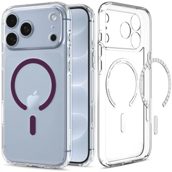 Spigen Ultra Hybrid Mag MagSafe case for iPhone 18 Pro Max / 17 Pro Max, clear/burgundy