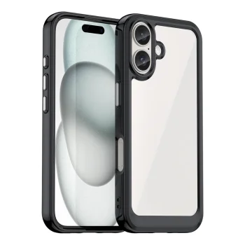 Outer Space Case hibridinis dėklas su geliniu rėmeliu, iPhone 16, juodas