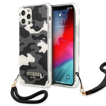 Guess Camo Collection dėklas Apple iPhone 12 Pro Max, juodas