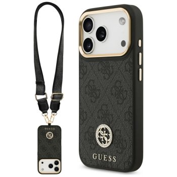Guess 4G Strass Logo & Big Strap MagSafe dėklas iPhone 17 Pro telefonui, juodas