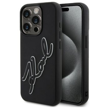Karl Lagerfeld 3D Rubber Signature dėklas, skirtas iPhone 15 Pro, juodas