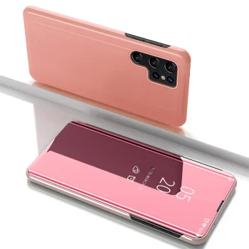 Atverčiamas dėklas Samsung Galaxy S25 Ultra Clear View Case, rožinis