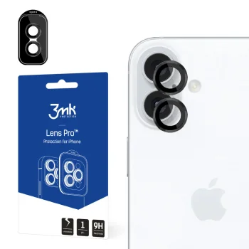 3mk Lens Protection Pro kameros apsauginis stiklas iPhone 16 / 16 Plus su juodu rėmeliu