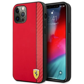 Ferrari iPhone 12 Pro Max dėklas On Track Carbon Stripe, raudonas