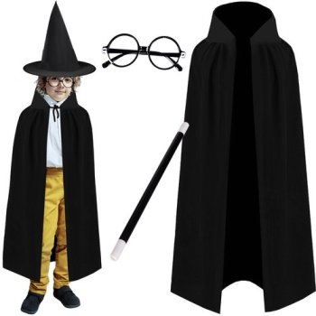 Kruzzel Magician / Wizard Costume Set, 4 Pcs, Black