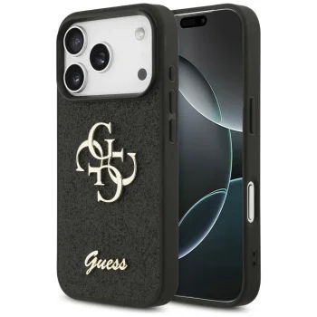 Guess Fixed Glitter Big 4G dėklas iPhone 17 Pro / 18 Pro, juodas