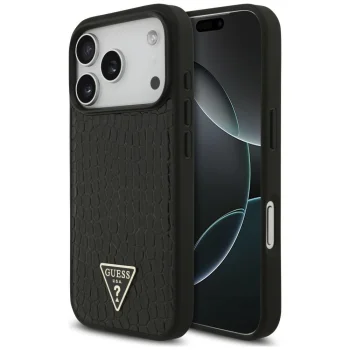 Guess Croco Triangle Logo MagSafe case for iPhone 18 Pro Max / 17 Pro Max, black