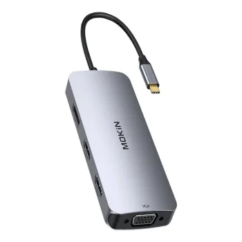 MOKiN 8-in-1 USB-C šakotuvas VGA + 2xHDMI (sidabrinis)