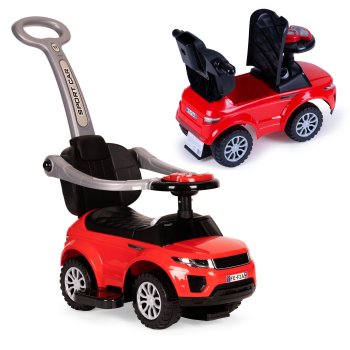 Triratis paspirtukas-mašinėlė 3-in-1 su rankena 137623, raudonas