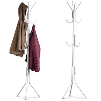 ModernHome Standing Coat Rack with 11 Hooks for Clothes, Metal, white