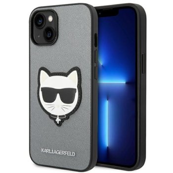 Karl Lagerfeld Saffiano Choupette dėklas iPhone 13 / 14 / 15, sidabrinis