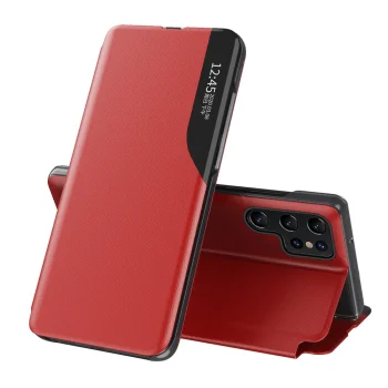 Hurtel Eco Leather View atverčiamasis dėklas Samsung Galaxy S25 Ultra, raudonas