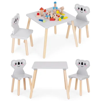 Ecotoys 6163 vaikiškų baldų komplektas: stalas ir 2 koalos kėdutės