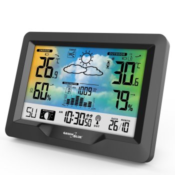 Belaidė meteorologinė stotelė Greenblue GB540 su spalvotu ekranu