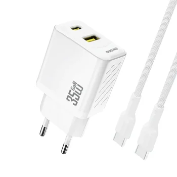 Dudao A27MaxCEU PD QC 35W įkroviklis su USB-A ir USB-C jungtimis bei USB-C laidu, baltas