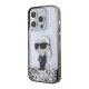 Karl Lagerfeld dėklas iPhone 15 Pro telefonui Liquid Glitter Ikonik, skaidrus