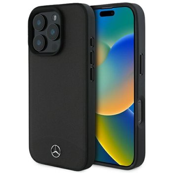 Mercedes Textured And Plain Leather MagSafe dėklas iPhone 16 Pro telefonui, juodas