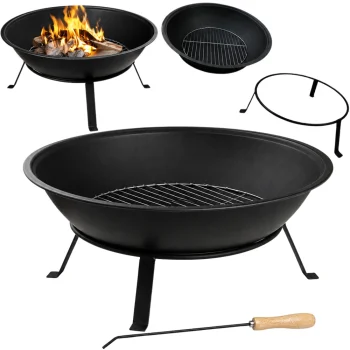 Didelis metalinis sodo laužavietės indas su stovu ir žarstekliu 55cm