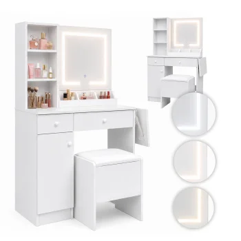 ModernHome kosmetinis staliukas su LED veidrodžiu ir taburete