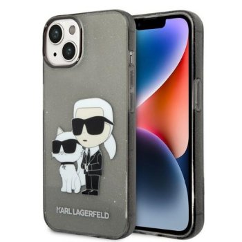 Karl Lagerfeld Glitter Karl&Choupette dėklas iPhone 14 Plus, juodas