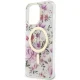 Guess dėklas iPhone 14 Pro telefonui Flower MagSafe, skaidrus