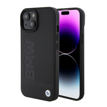 BMW Leather Hot Stamp MagSafe dėklas iPhone 15 telefonui, juodas