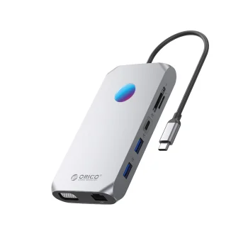Orico XCR 12-in-1 RGB USB-C prijungimo stotelė su 100W PD, HDMI 4K, VGA, pilka